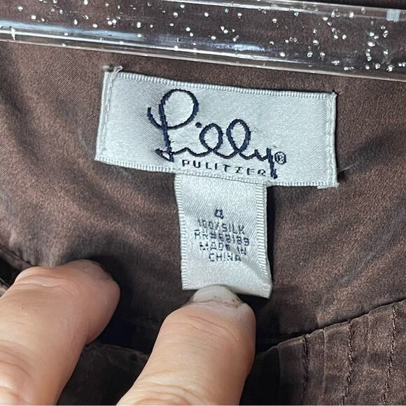 Lilly Pulitzer 100% Silk Blouse - Chocolate Brown - Picture 6 of 7